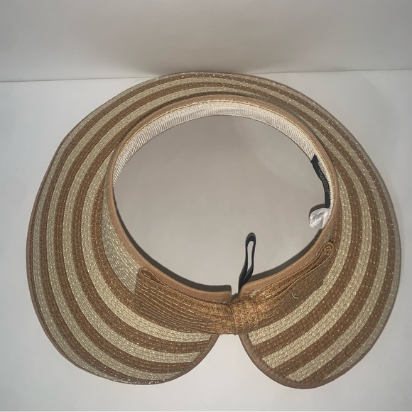 MAGID HAT Beige Straw Sun VISOR Floppy Beach Roll Up WIDE BRIM PACKABLE Bow - Picture 4 of 5